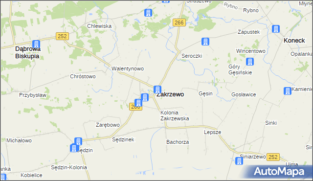 mapa Zakrzewo powiat aleksandrowski, Zakrzewo powiat aleksandrowski na mapie Targeo