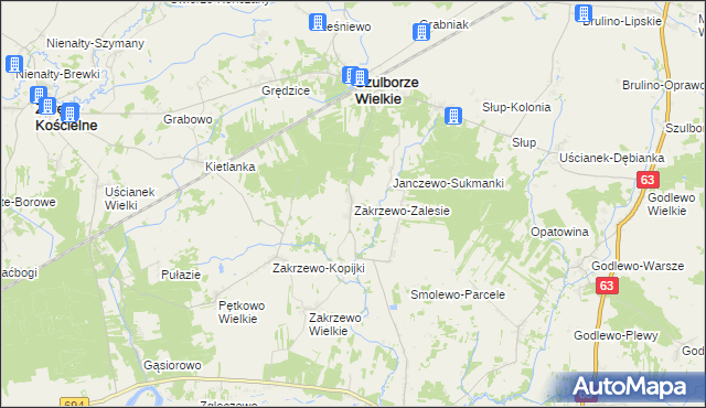 mapa Zakrzewo-Zalesie, Zakrzewo-Zalesie na mapie Targeo