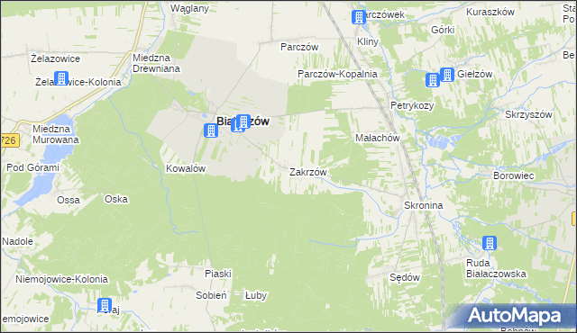 mapa Zakrzów gmina Białaczów, Zakrzów gmina Białaczów na mapie Targeo