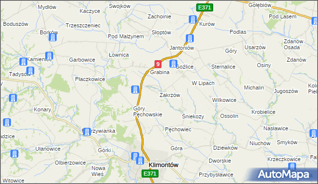 mapa Zakrzów gmina Klimontów, Zakrzów gmina Klimontów na mapie Targeo