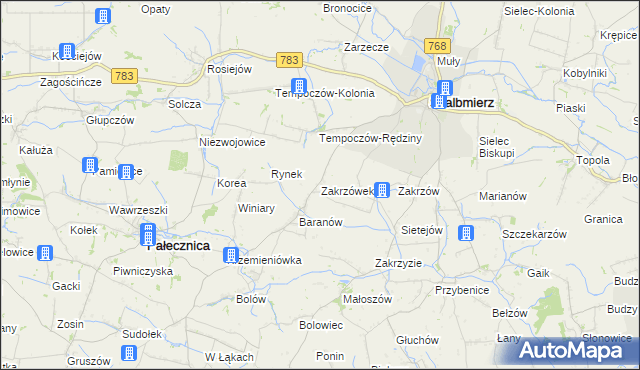 mapa Zakrzówek gmina Skalbmierz, Zakrzówek gmina Skalbmierz na mapie Targeo