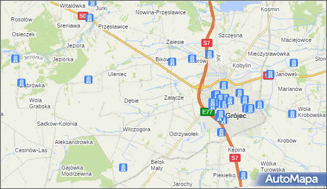 mapa Załącze gmina Grójec, Załącze gmina Grójec na mapie Targeo