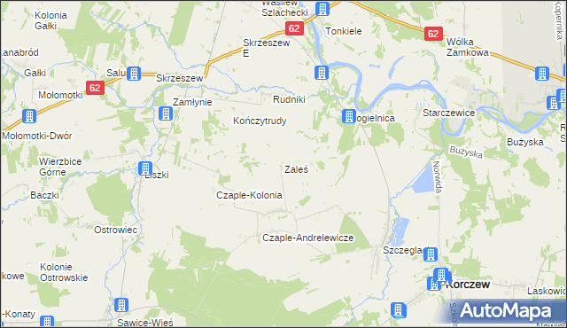 mapa Zaleś gmina Korczew, Zaleś gmina Korczew na mapie Targeo