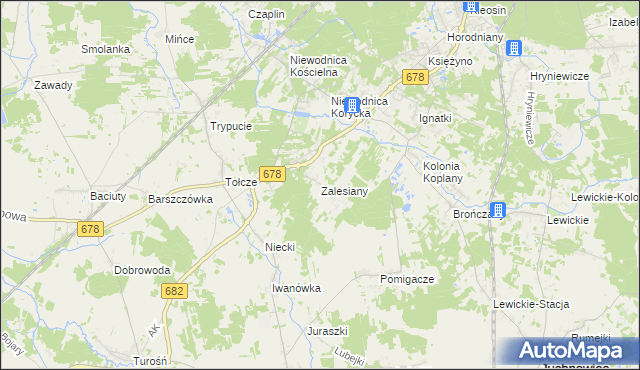 mapa Zalesiany gmina Turośń Kościelna, Zalesiany gmina Turośń Kościelna na mapie Targeo