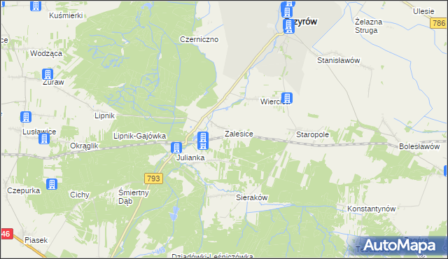 mapa Zalesice gmina Przyrów, Zalesice gmina Przyrów na mapie Targeo