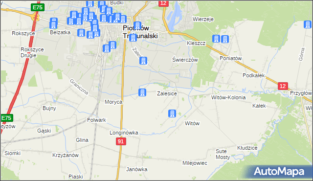 mapa Zalesice gmina Sulejów, Zalesice gmina Sulejów na mapie Targeo