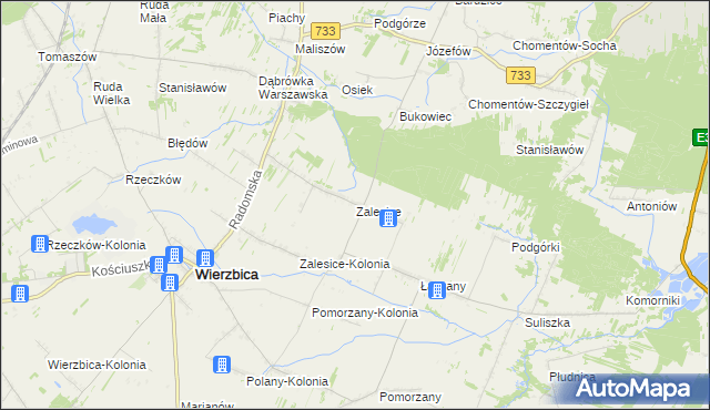 mapa Zalesice gmina Wierzbica, Zalesice gmina Wierzbica na mapie Targeo