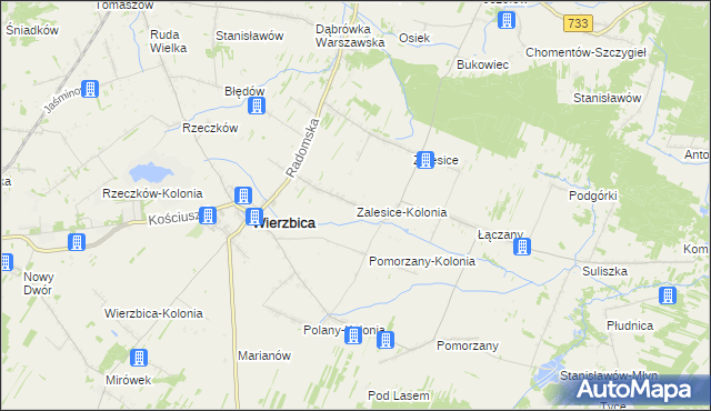 mapa Zalesice-Kolonia gmina Wierzbica, Zalesice-Kolonia gmina Wierzbica na mapie Targeo