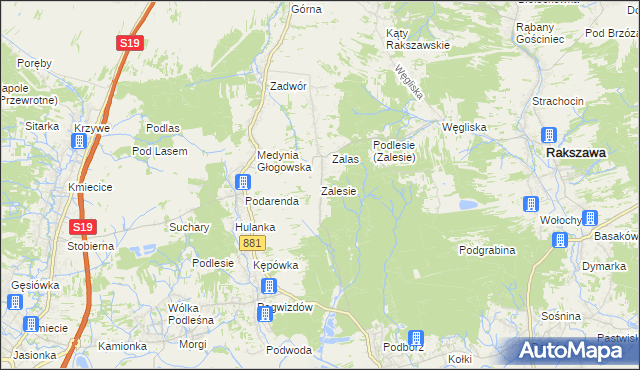 mapa Zalesie gmina Czarna, Zalesie gmina Czarna na mapie Targeo