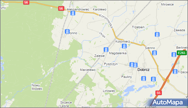 mapa Zalesie gmina Dobrcz, Zalesie gmina Dobrcz na mapie Targeo