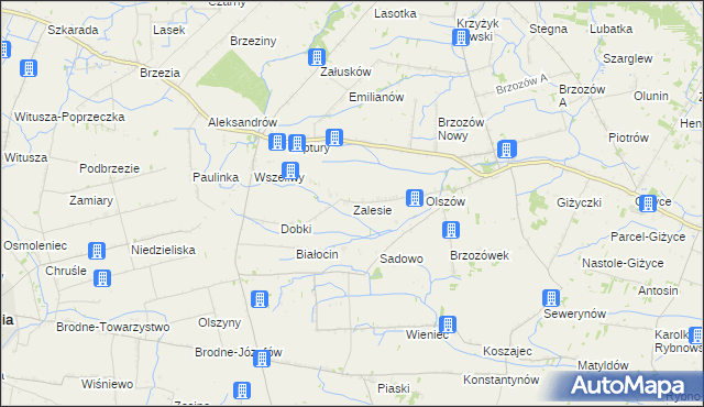 mapa Zalesie gmina Iłów, Zalesie gmina Iłów na mapie Targeo