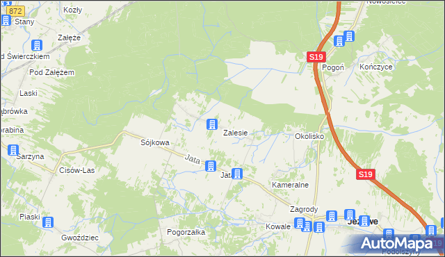 mapa Zalesie gmina Jeżowe, Zalesie gmina Jeżowe na mapie Targeo