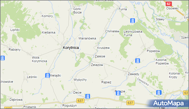 mapa Zalesie gmina Korytnica, Zalesie gmina Korytnica na mapie Targeo