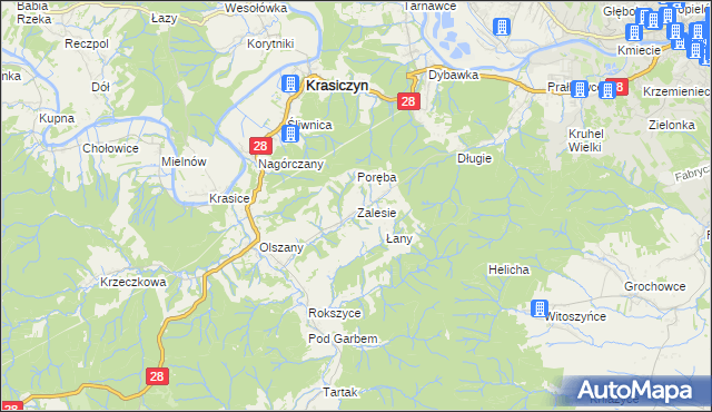 mapa Zalesie gmina Krasiczyn, Zalesie gmina Krasiczyn na mapie Targeo