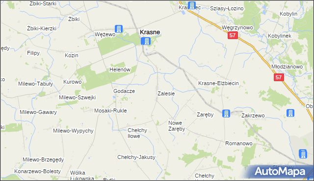 mapa Zalesie gmina Krasne, Zalesie gmina Krasne na mapie Targeo