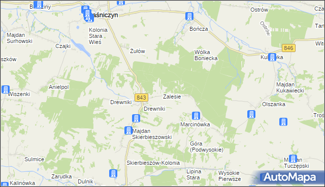 mapa Zalesie gmina Kraśniczyn, Zalesie gmina Kraśniczyn na mapie Targeo