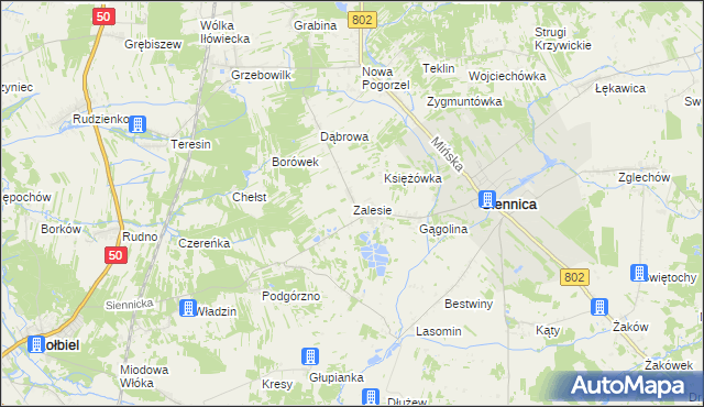 mapa Zalesie gmina Siennica, Zalesie gmina Siennica na mapie Targeo