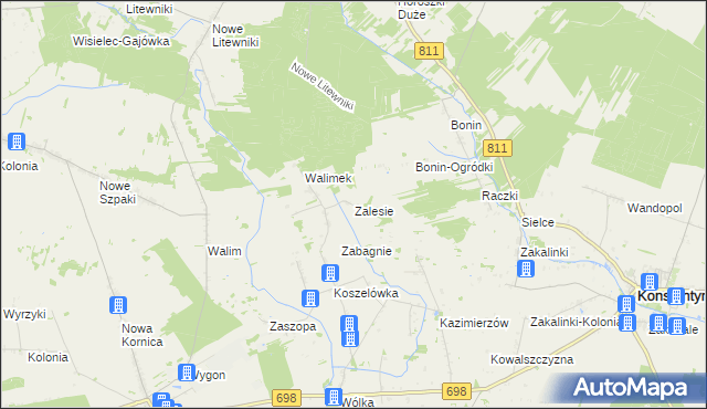 mapa Zalesie gmina Stara Kornica, Zalesie gmina Stara Kornica na mapie Targeo