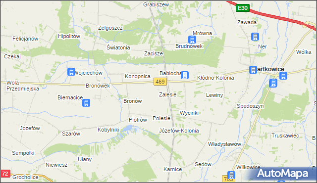 mapa Zalesie gmina Wartkowice, Zalesie gmina Wartkowice na mapie Targeo