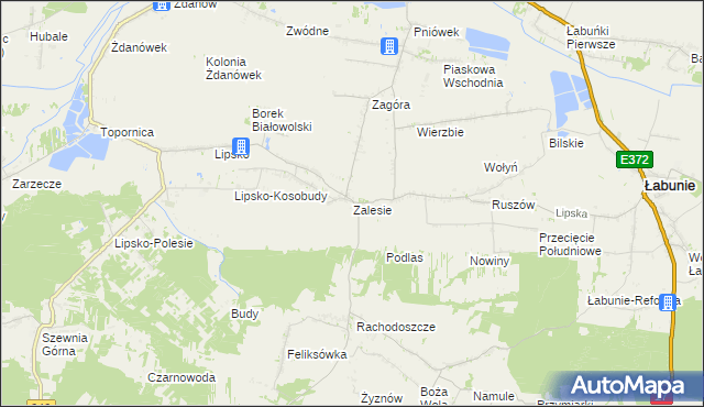 mapa Zalesie gmina Zamość, Zalesie gmina Zamość na mapie Targeo