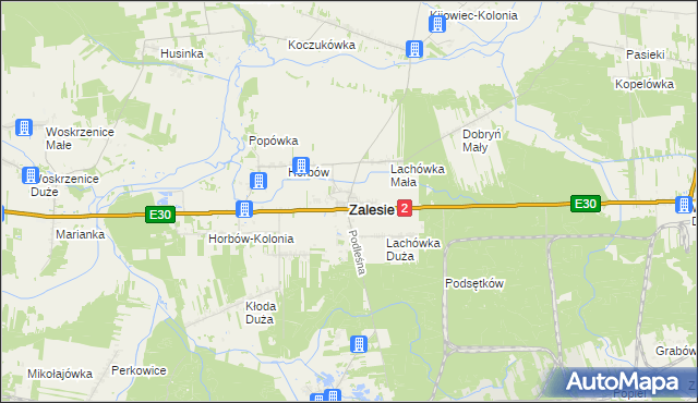 mapa Zalesie powiat bialski, Zalesie powiat bialski na mapie Targeo