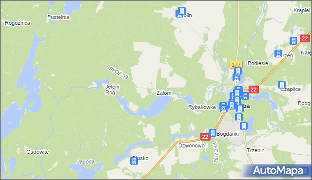 mapa Załom gmina Człopa, Załom gmina Człopa na mapie Targeo