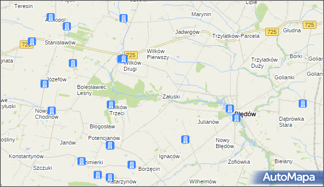mapa Załuski gmina Błędów, Załuski gmina Błędów na mapie Targeo