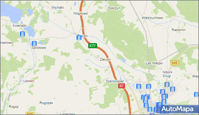 mapa Załuski gmina Nidzica, Załuski gmina Nidzica na mapie Targeo