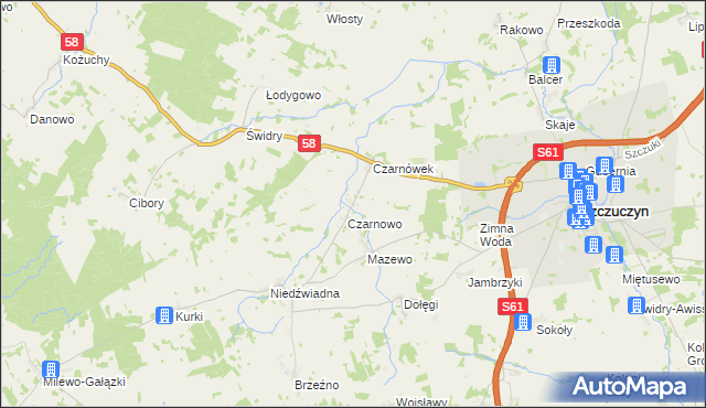 mapa Załuski gmina Szczuczyn, Załuski gmina Szczuczyn na mapie Targeo