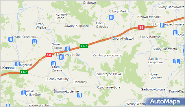 mapa Zambrzyce-Kapusty, Zambrzyce-Kapusty na mapie Targeo