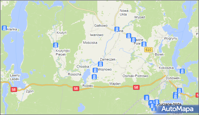 mapa Zameczek gmina Ruciane-Nida, Zameczek gmina Ruciane-Nida na mapie Targeo