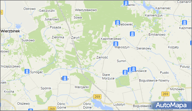 mapa Zamość gmina Wierzbinek, Zamość gmina Wierzbinek na mapie Targeo