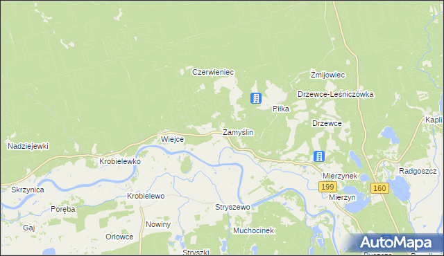 mapa Zamyślin gmina Międzychód, Zamyślin gmina Międzychód na mapie Targeo