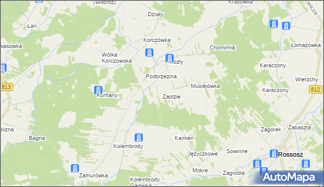 mapa Zaolzie gmina Rossosz, Zaolzie gmina Rossosz na mapie Targeo