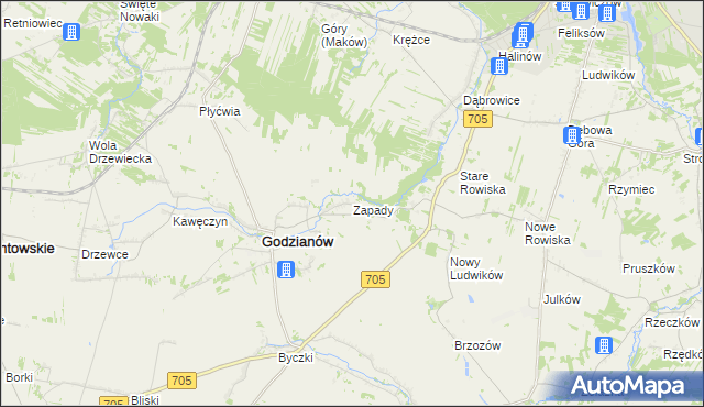 mapa Zapady gmina Godzianów, Zapady gmina Godzianów na mapie Targeo