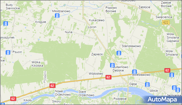 mapa Zapiecki gmina Pomiechówek, Zapiecki gmina Pomiechówek na mapie Targeo