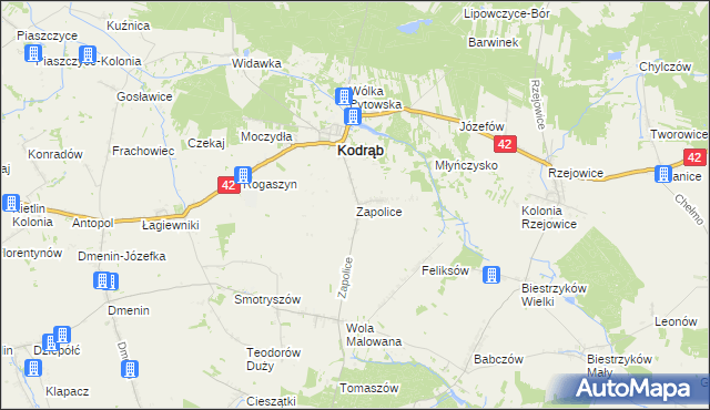 mapa Zapolice gmina Kodrąb, Zapolice gmina Kodrąb na mapie Targeo