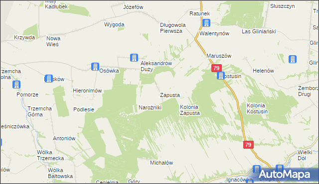 mapa Zapusta gmina Sienno, Zapusta gmina Sienno na mapie Targeo