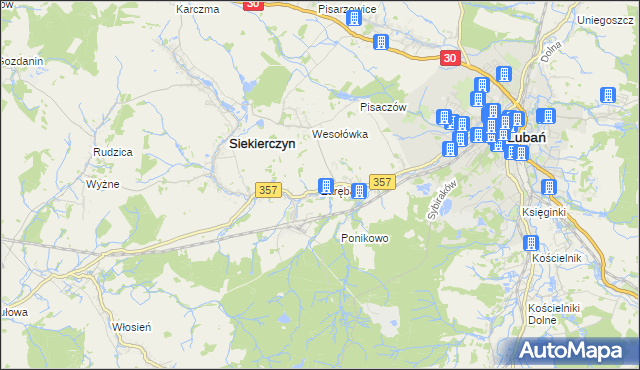 mapa Zaręba gmina Siekierczyn, Zaręba gmina Siekierczyn na mapie Targeo