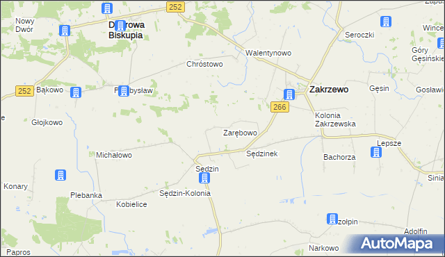 mapa Zarębowo gmina Zakrzewo, Zarębowo gmina Zakrzewo na mapie Targeo