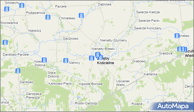 mapa Zaręby Kościelne, Zaręby Kościelne na mapie Targeo