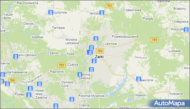 mapa Żarki powiat myszkowski, Żarki powiat myszkowski na mapie Targeo