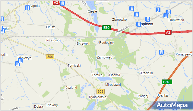 mapa Żarnowiec gmina Dopiewo, Żarnowiec gmina Dopiewo na mapie Targeo