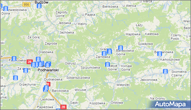 mapa Żarnówka gmina Maków Podhalański, Żarnówka gmina Maków Podhalański na mapie Targeo