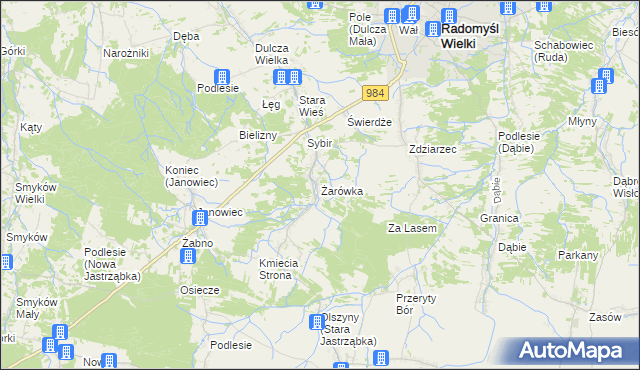 mapa Żarówka gmina Radomyśl Wielki, Żarówka gmina Radomyśl Wielki na mapie Targeo