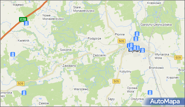 mapa Zaścianki gmina Młynary, Zaścianki gmina Młynary na mapie Targeo