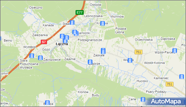 mapa Zaskale gmina Łączna, Zaskale gmina Łączna na mapie Targeo