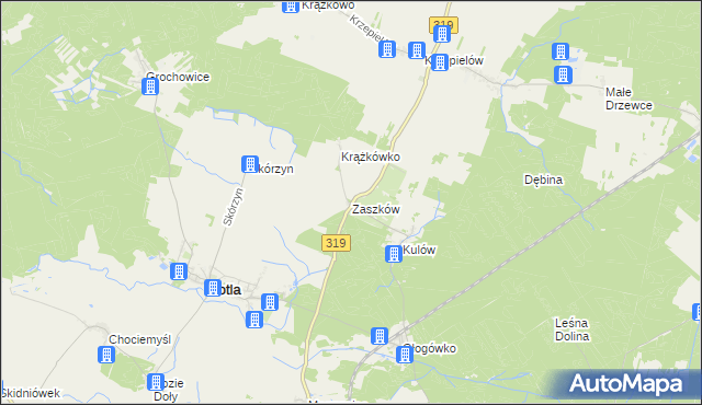 mapa Zaszków gmina Kotla, Zaszków gmina Kotla na mapie Targeo