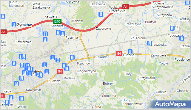 mapa Zawada gmina Dębica, Zawada gmina Dębica na mapie Targeo