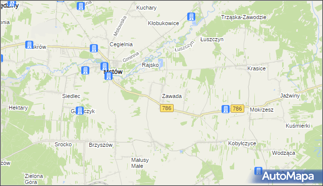 mapa Zawada gmina Mstów, Zawada gmina Mstów na mapie Targeo